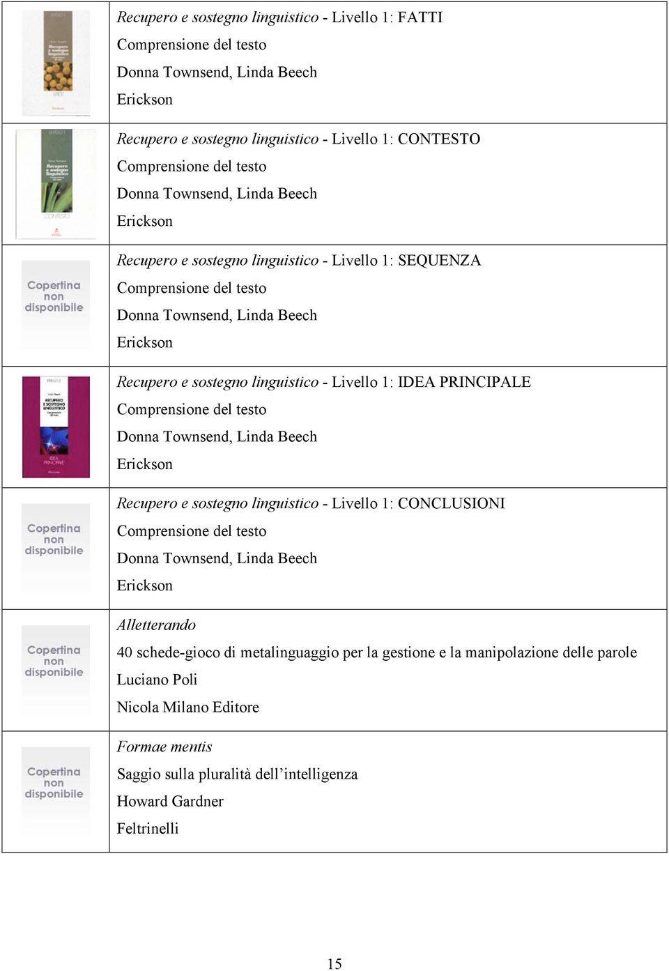 PRINCIPALE Comprensione del testo Donna Townsend, Linda Beech Recupero e sostegno linguistico - Livello 1: CONCLUSIONI Comprensione del testo Donna Townsend, Linda Beech Alletterando 40