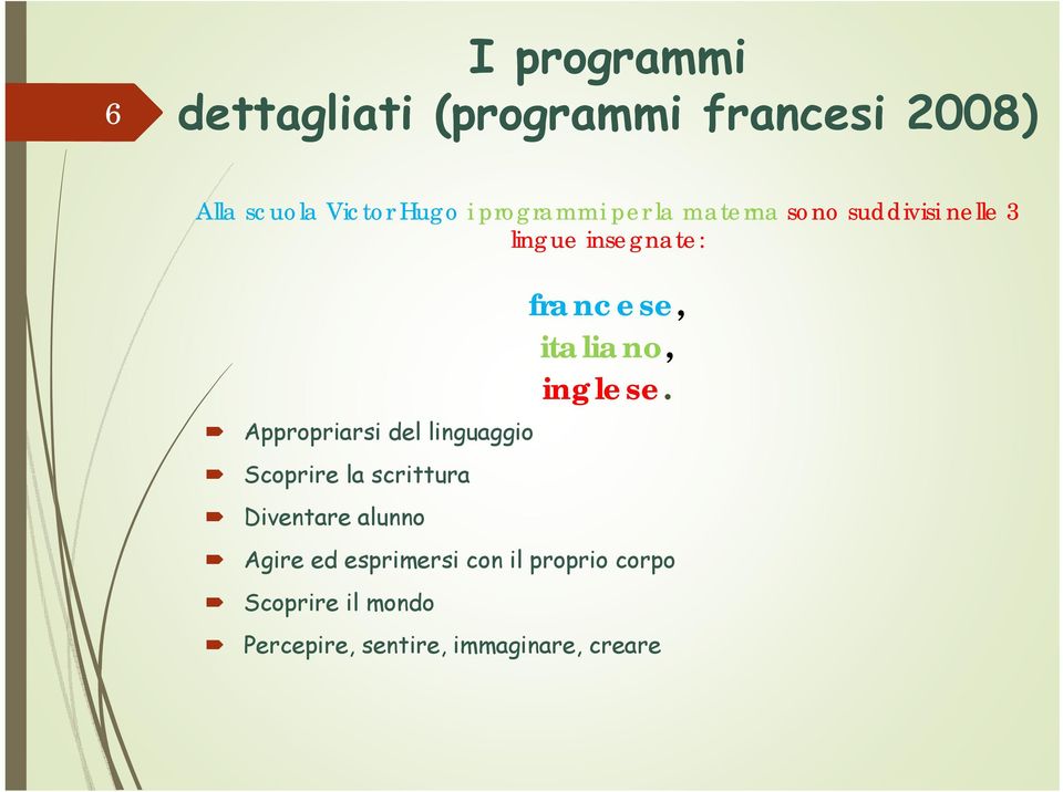 linguaggio Scoprire la scrittura Diventare alunno francese, italiano, inglese.