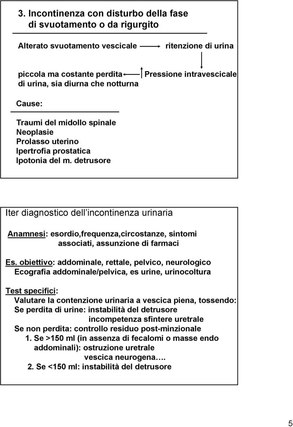 detrusore Iter diagnostico dell incontinenza urinaria Anamnesi: esordio,frequenza,circostanze, sintomi associati, assunzione di farmaci Es.