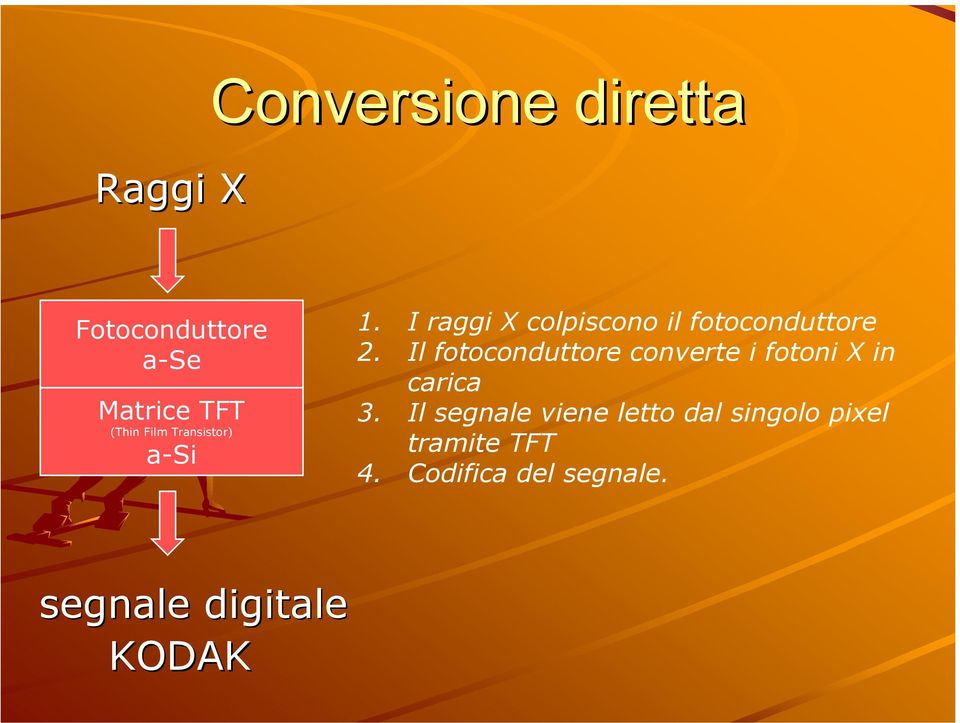 Il fotoconduttore converte i fotoni X in carica 3.