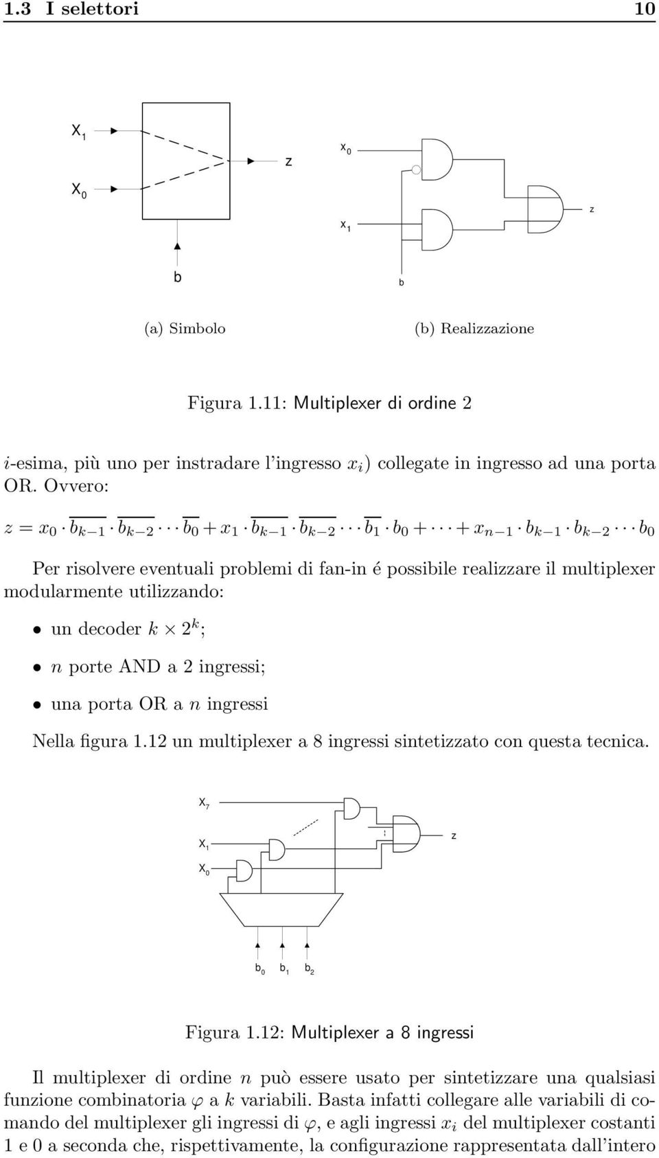 decoder k 2 k ; n porte AND a 2 ingressi; una porta OR a n ingressi Nella figura 1.12 un multiplexer a 8 ingressi sintetizzato con questa tecnica. X 7 X 1 z X 0 b 0 b 1 b 2 Figura 1.