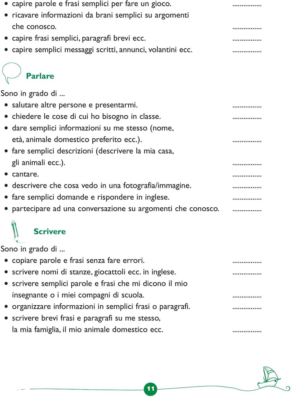 ... ñ dare semplici informazioni su me stesso (nome, età, animale domestico preferito ecc.).... ñ fare semplici descrizioni (descrivere la mia casa, gli animali ecc.).... ñ cantare.