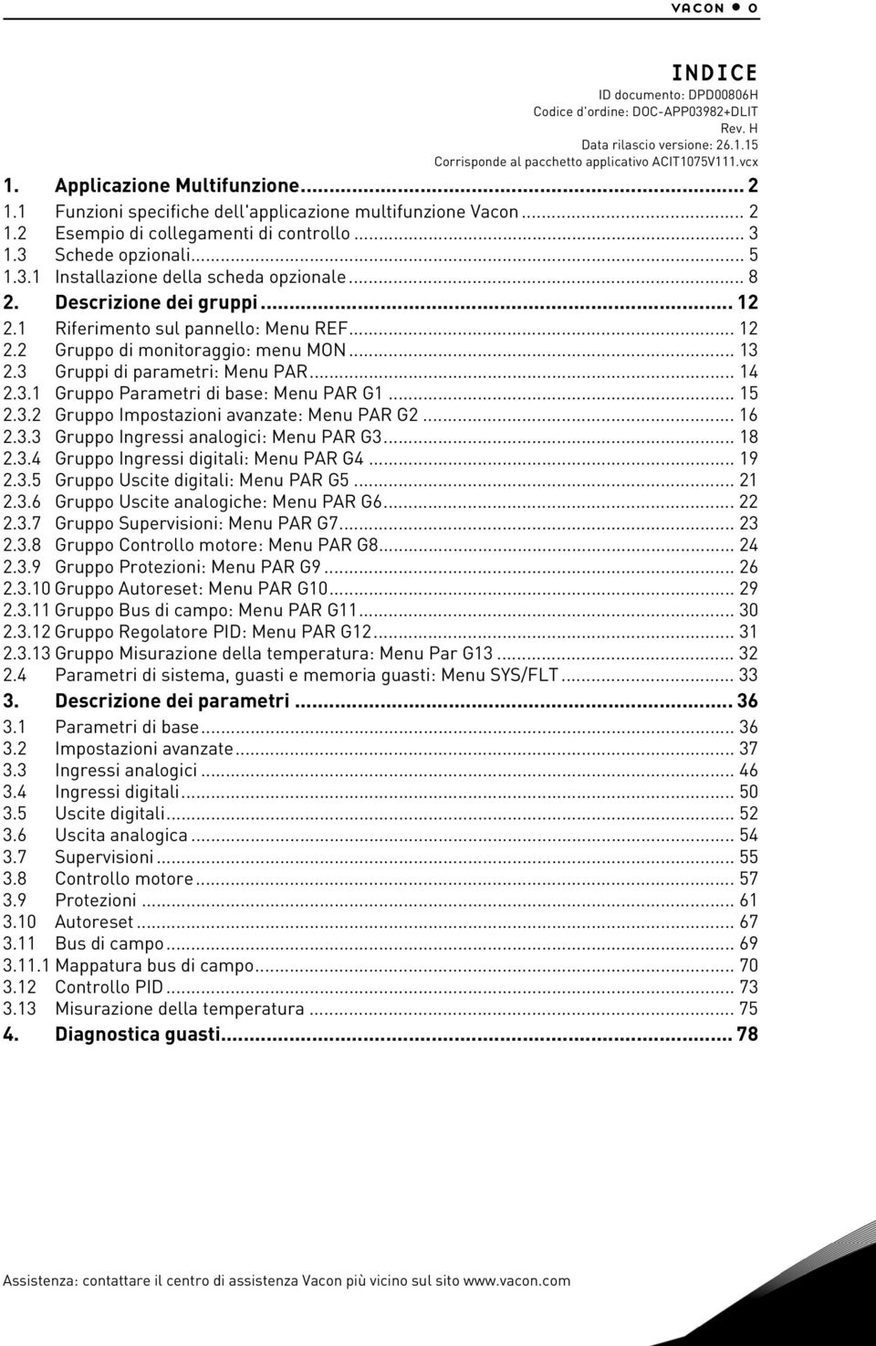 Descrizione dei gruppi... 12 2.1 Riferimento sul pannello: Menu REF... 12 2.2 Gruppo di monitoraggio: menu MON... 1 2. Gruppi di parametri: Menu PAR... 14 2..1 Gruppo Parametri di base: Menu PAR G1.