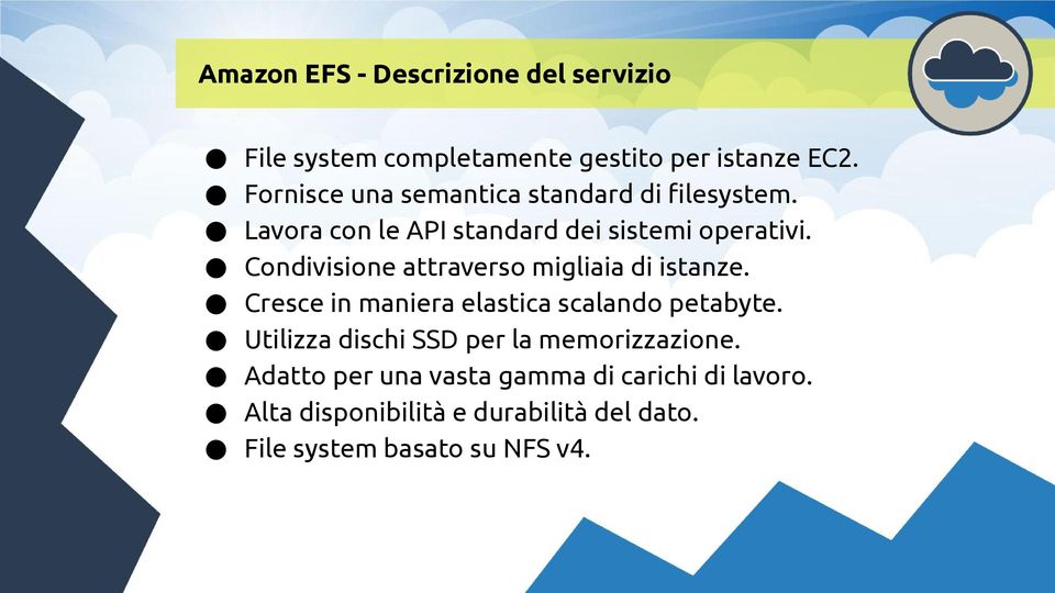 Condivisione attraverso migliaia di istanze. Cresce in maniera elastica scalando petabyte.