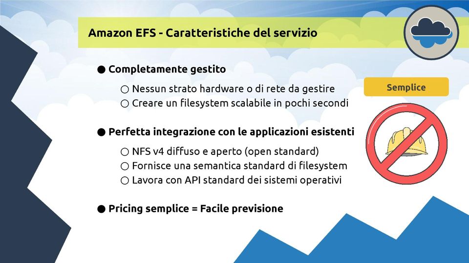 applicazioni esistenti NFS v4 diffuso e aperto (open standard) Fornisce una semantica standard