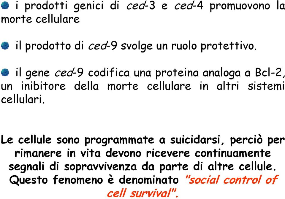 il gene ced-9 codifica una proteina analoga a Bcl-2, un inibitore della morte cellulare in altri sistemi