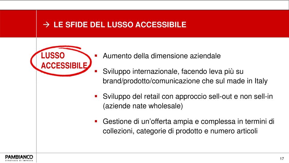 Sviluppo del retail con approccio sell-out e non sell-in (aziende nate wholesale) Gestione