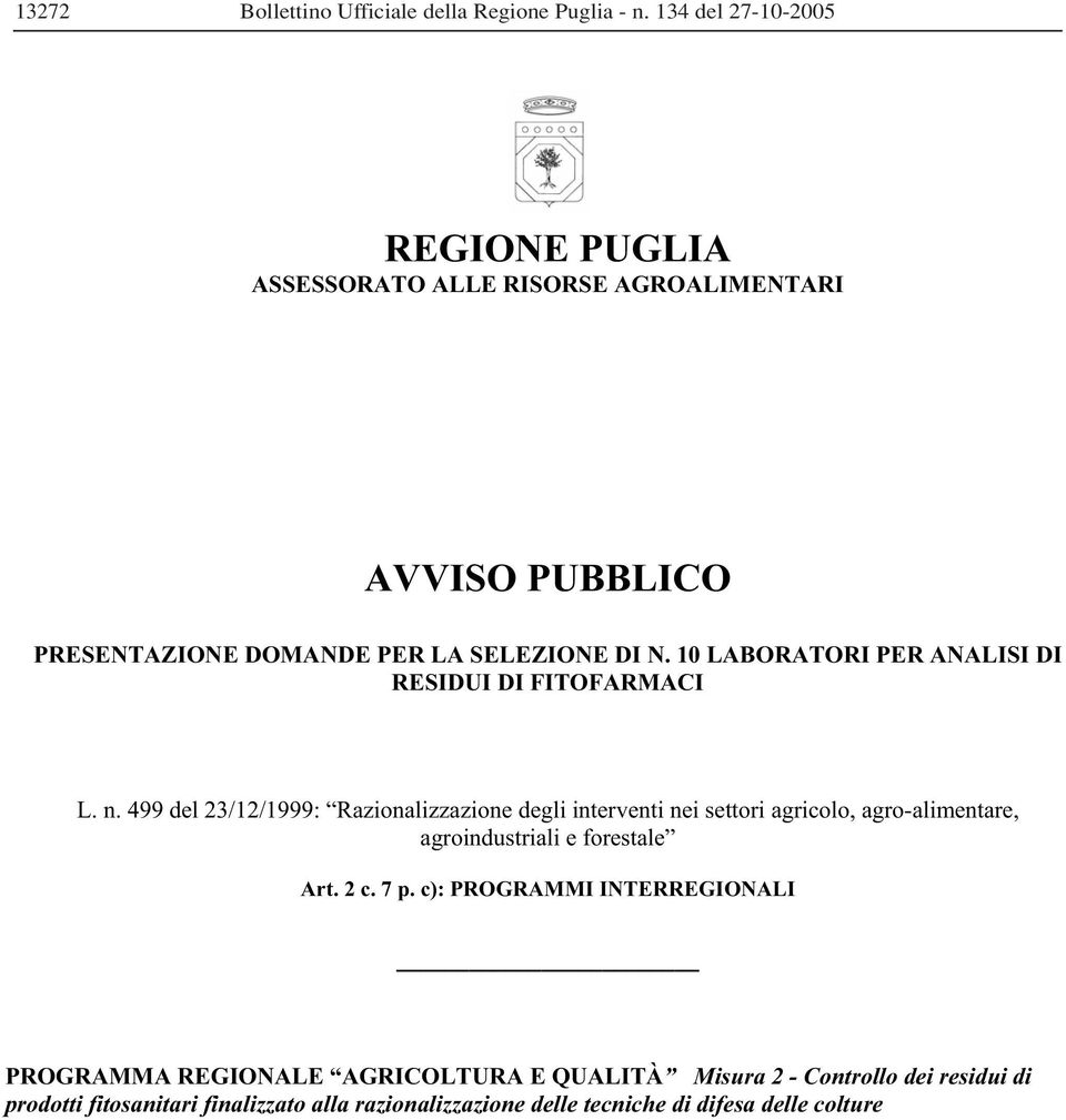 10 LABORATORI PER ANALISI DI RESIDUI DI FITOFARMACI L. n.