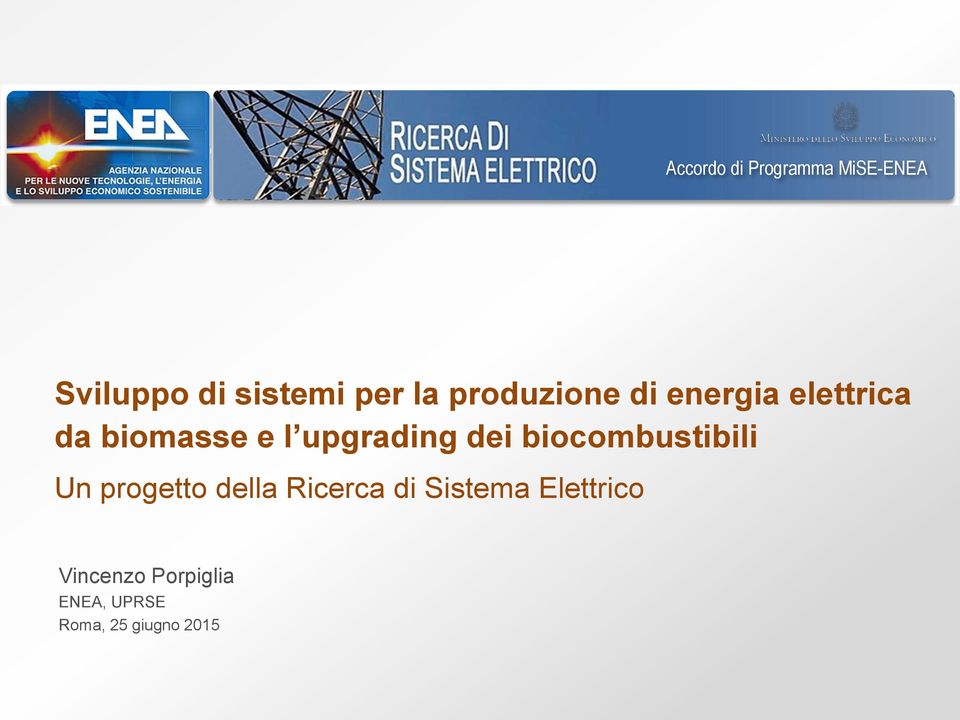 dei biocombustibili Un progetto della Ricerca di Sistema