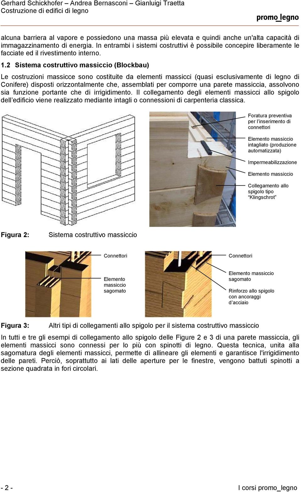 2 Sistema costruttivo massiccio (Blockbau) Le costruzioni massicce sono costituite da elementi massicci (quasi esclusivamente di legno di Conifere) disposti orizzontalmente che, assemblati per