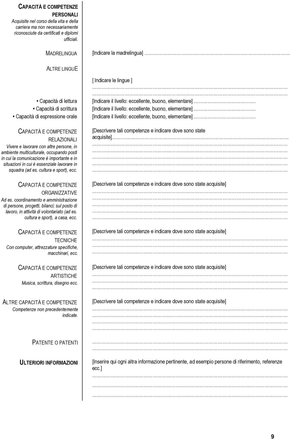 in cui la comunicazione è importante e in situazioni in cui è essenziale lavorare in squadra (ad es. cultura e sport), ecc. CAPACITÀ E COMPETENZE ORGANIZZATIVE Ad es.