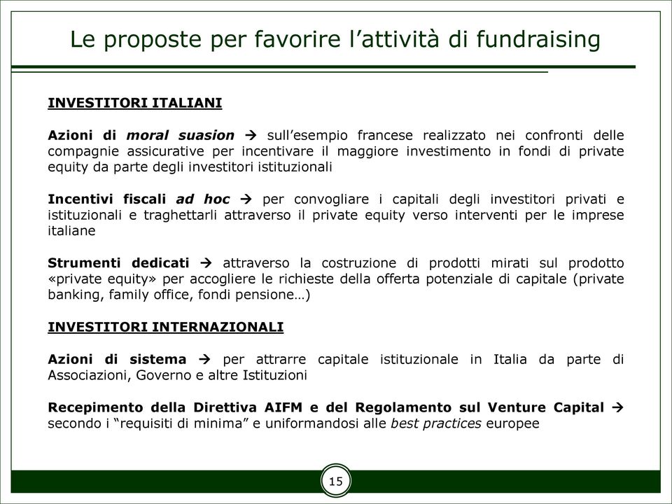 attraverso il private equity verso interventi per le imprese italiane Strumenti dedicati attraverso la costruzione di prodotti mirati sul prodotto «private equity» per accogliere le richieste della