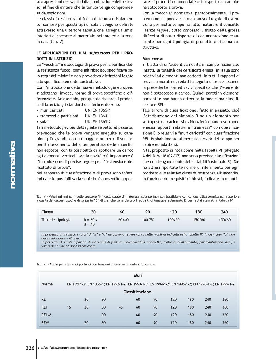 isolante ed alla zona in c.a. (tab. V). LE APPLICAZIONI DEL D.M.