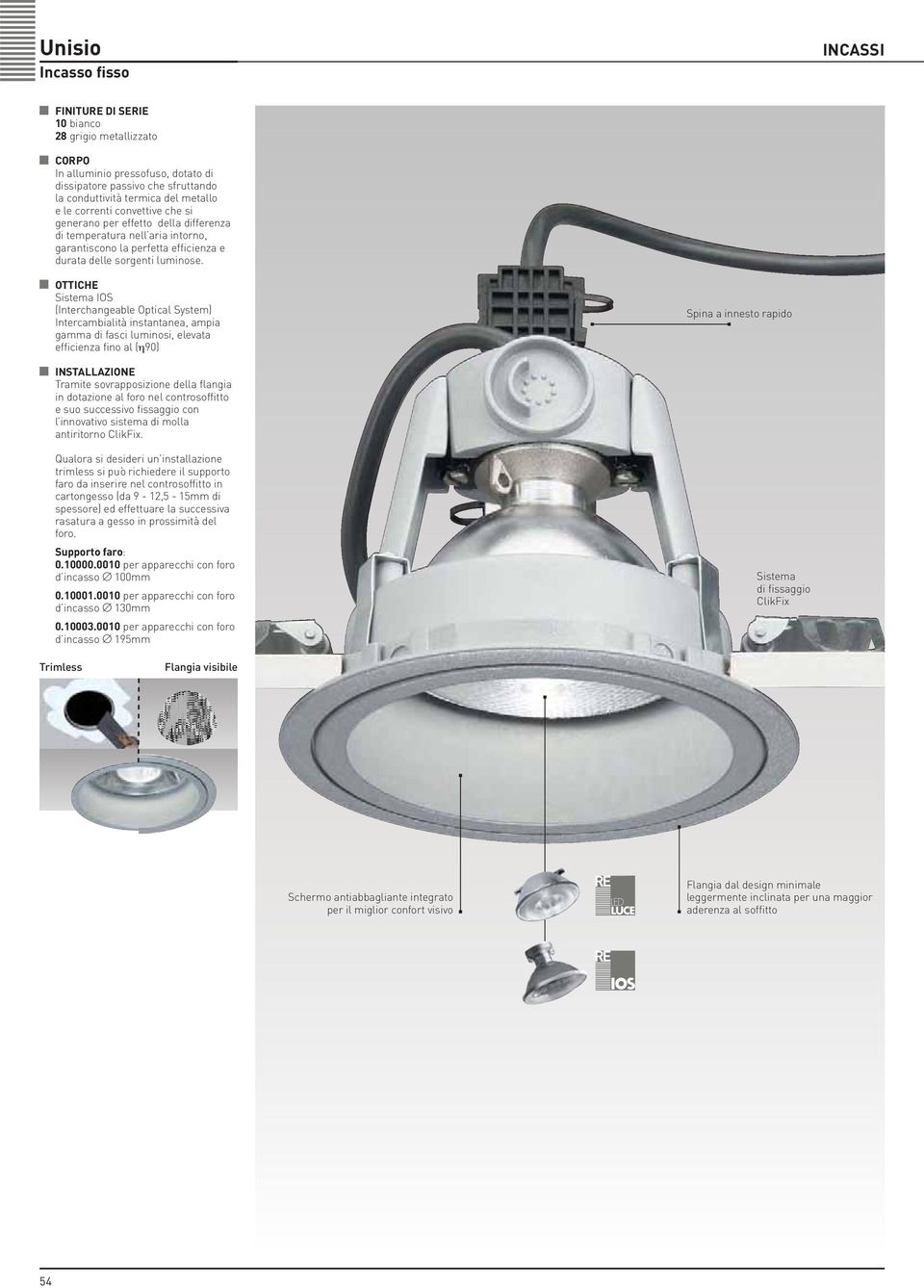 OTTICHE Sistema IOS (Interchangeable Optical System) Intercambialità instantanea, ampia gamma di fasci luminosi, elevata efficienza fino al ( 90) Spina a innesto rapido INSTALLAZIONE Tramite