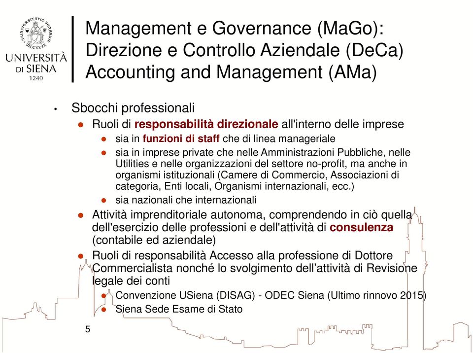 ) sia nazionali che internazionali Attività imprenditoriale autonoma, comprendendo in ciò quella dell'esercizio delle professioni e dell'attività di consulenza (contabile ed aziendale) Ruoli di