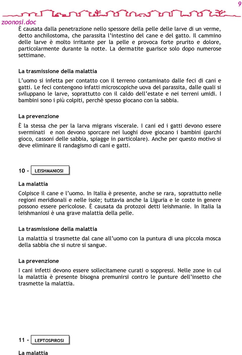 L uomo si infetta per contatto con il terreno contaminato dalle feci di cani e gatti.