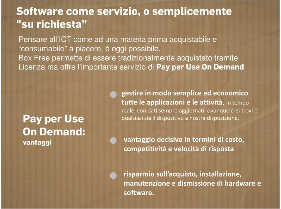 gestire in modo semplice ed economico tutte le applicazioni e le attività, in tempo reale, con dati sempre aggiornati, ovunque ci si trovi e qualsiasi sia il dispositivo a