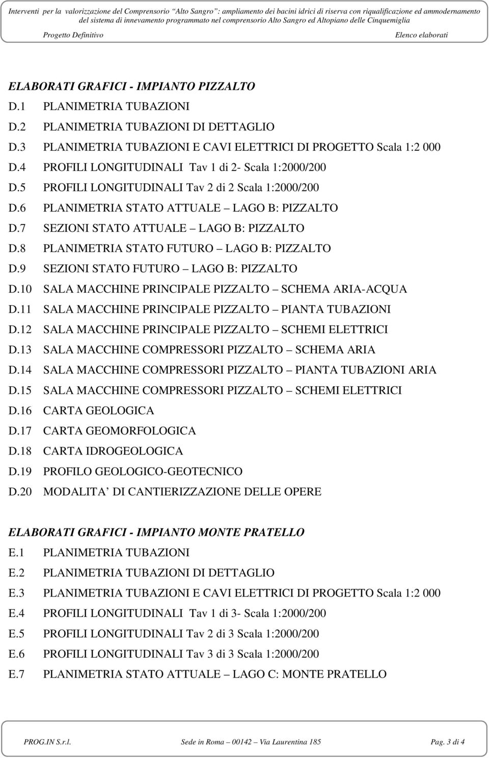 8 PLANIMETRIA STATO FUTURO LAGO B: PIZZALTO D.9 SEZIONI STATO FUTURO LAGO B: PIZZALTO D.10 SALA MACCHINE PRINCIPALE PIZZALTO SCHEMA ARIA-ACQUA D.