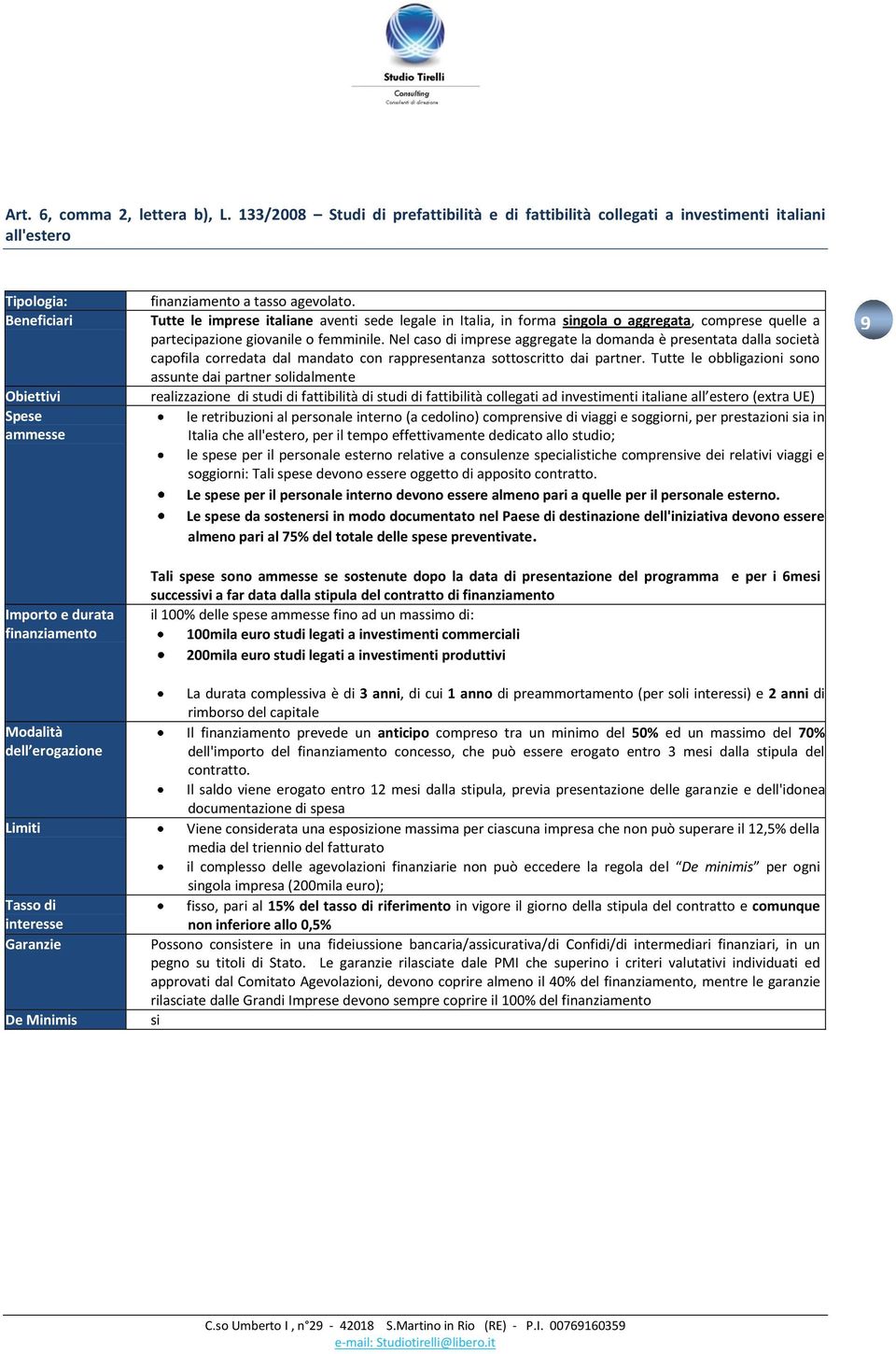 Limiti Tasso di interesse Garanzie De Minimis finanziamento a tasso agevolato.