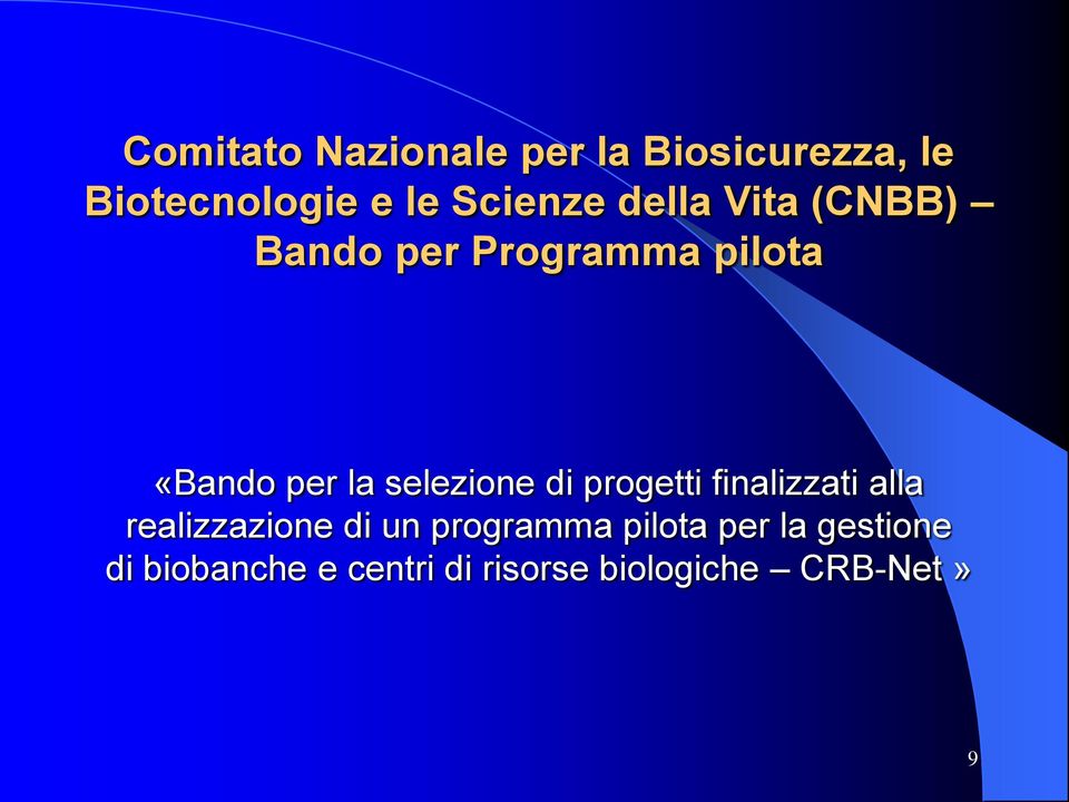 selezione di progetti finalizzati alla realizzazione di un programma