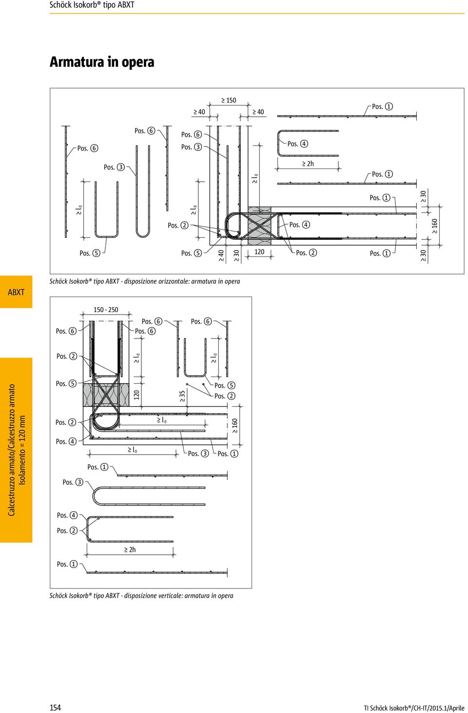 1 30 Schöck Isokorb tipo - disposizione orizzontale: armatura in opera 150-250 Pos. 6 Pos. 6 Pos. 6 Pos. 6 Pos. 2 l 0 l 0 Pos.