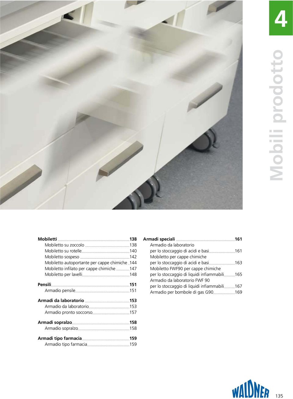 stoccaggio di acidi e basi 161 Mobiletto per cappe chimiche per lo stoccaggio di acidi e basi 163 Mobiletto FWF90 per cappe chimiche per lo stoccaggio di liquidi infiammabili 165 Armadio
