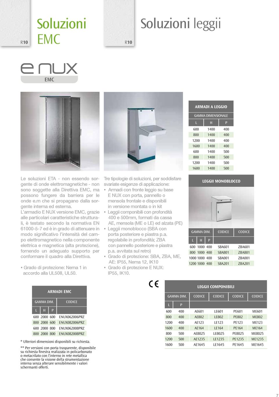 L armadio E NUX versione EMC, grazie alle particolari caratteristiche strutturali, è testato secondo la normativa EN 61000-5-7 ed è in grado di attenuare in modo significativo l intensità del campo