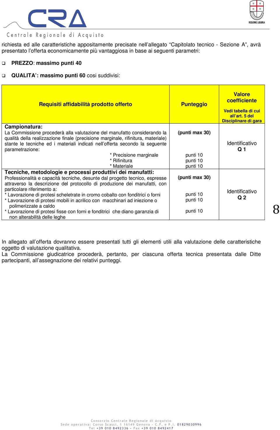 realizzazione finale (precisione marginale, rifinitura, materiale) stante le tecniche ed i materiali indicati nell offerta secondo la seguente parametrazione: * Precisione marginale * Rifinitura *