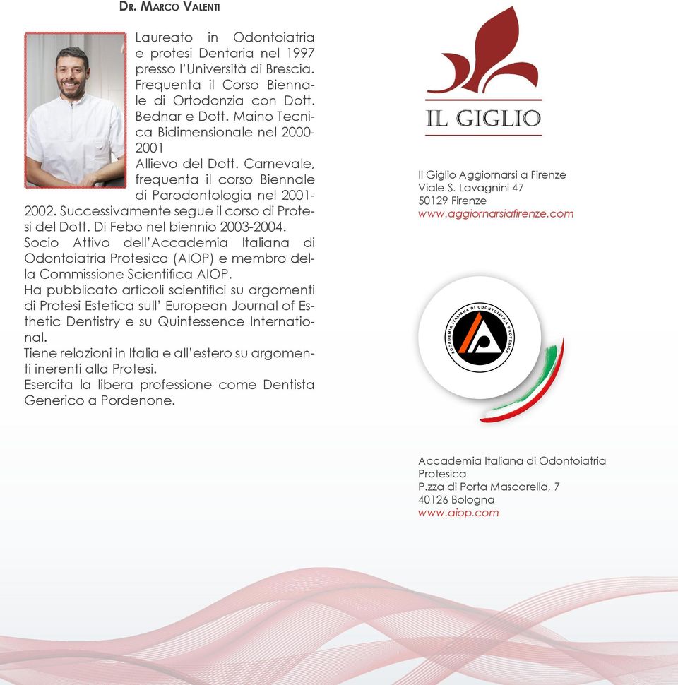 Di Febo nel biennio 2003-2004. Socio Attivo dell Accademia Italiana di Odontoiatria Protesica (AIOP) e membro della Commissione Scientifica AIOP.