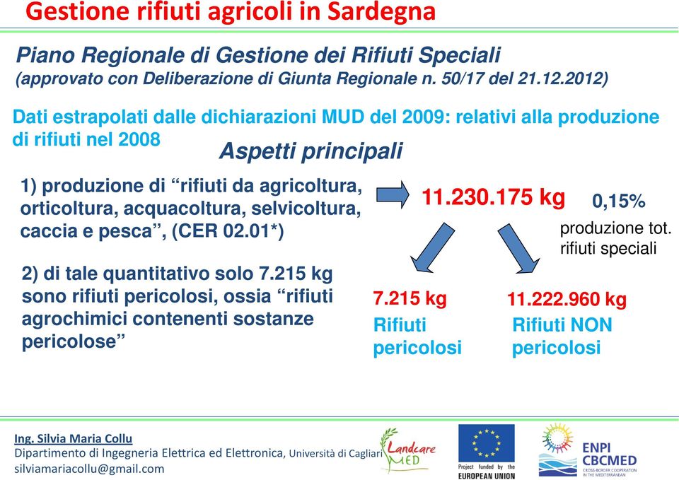 agricoltura, orticoltura, acquacoltura, selvicoltura, caccia e pesca, (CER 02.01*) 2) di tale quantitativo solo 7.