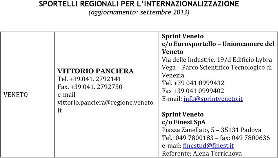 Scientifico Tecnologico di Venezia Tel. +39 041 0999432 Fax +39 041 0999402 E-mail: info@sprintveneto.