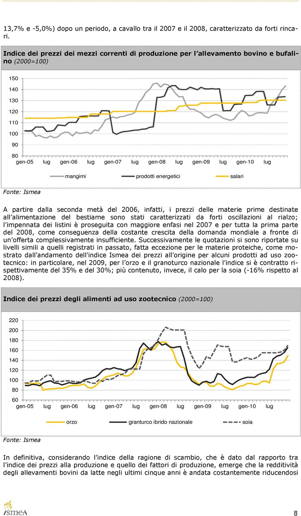 mangimi prodotti energetici salari Fonte: Ismea A partire dalla seconda metà del 2006, infatti, i prezzi delle materie prime destinate all alimentazione del bestiame sono stati caratterizzati da