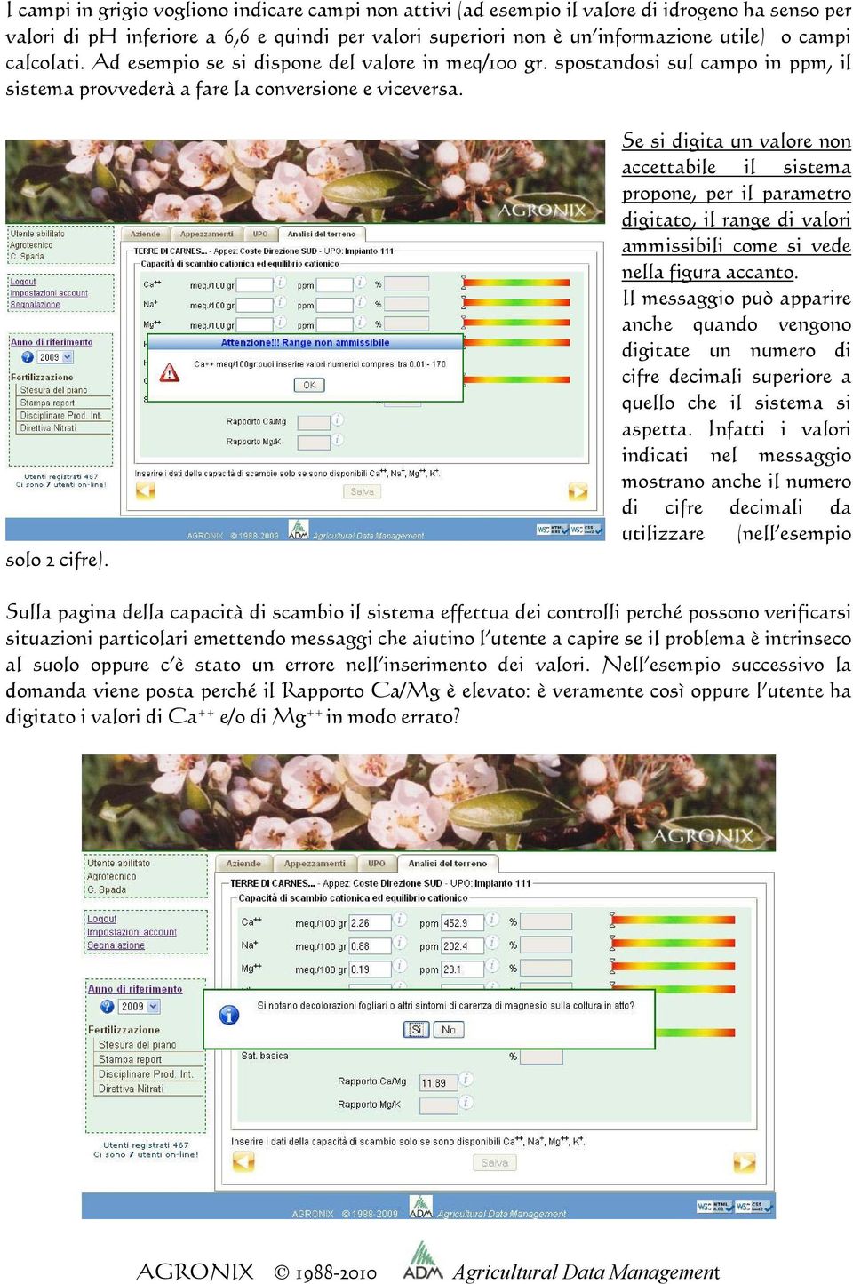 Se si digita un valore non accettabile il sistema propone, per il parametro digitato, il range di valori ammissibili come si vede nella figura accanto.