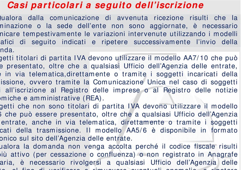 etti titolari di partita IVA devono utilizzare il modello AA7/10 che può presentato, oltre che a qualsiasi Ufficio dell Agenzia delle entrate, in via telematica,direttamente o tramite i soggetti