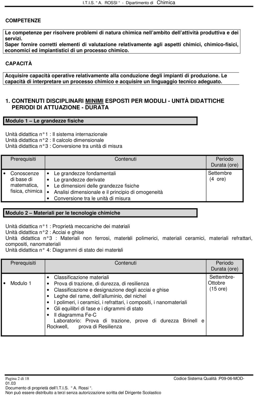 CAPACITÀ Acquisire capacità operative relativamente alla conduzione degli impianti di produzione. Le capacità di interpretare un processo chimico e acquisire un linguaggio tecnico adeguato. 1.