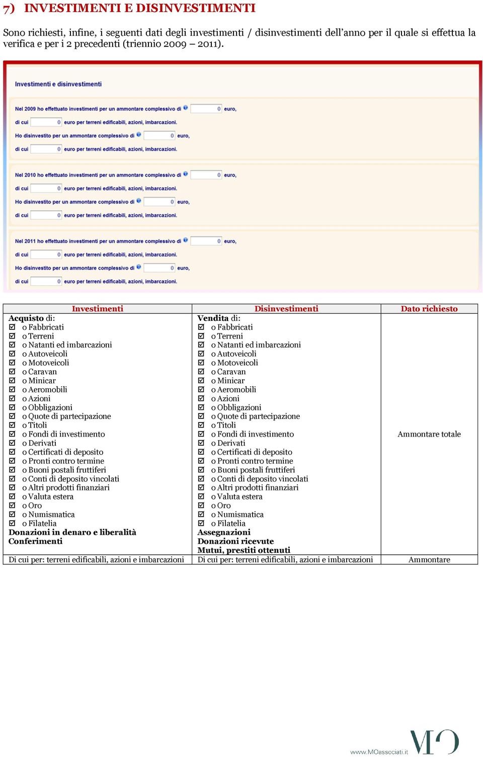 Fondi di investimento o Derivati o Certificati di deposito o Pronti contro termine o Buoni postali fruttiferi o Conti di deposito vincolati o Altri prodotti finanziari o Valuta estera o Oro o