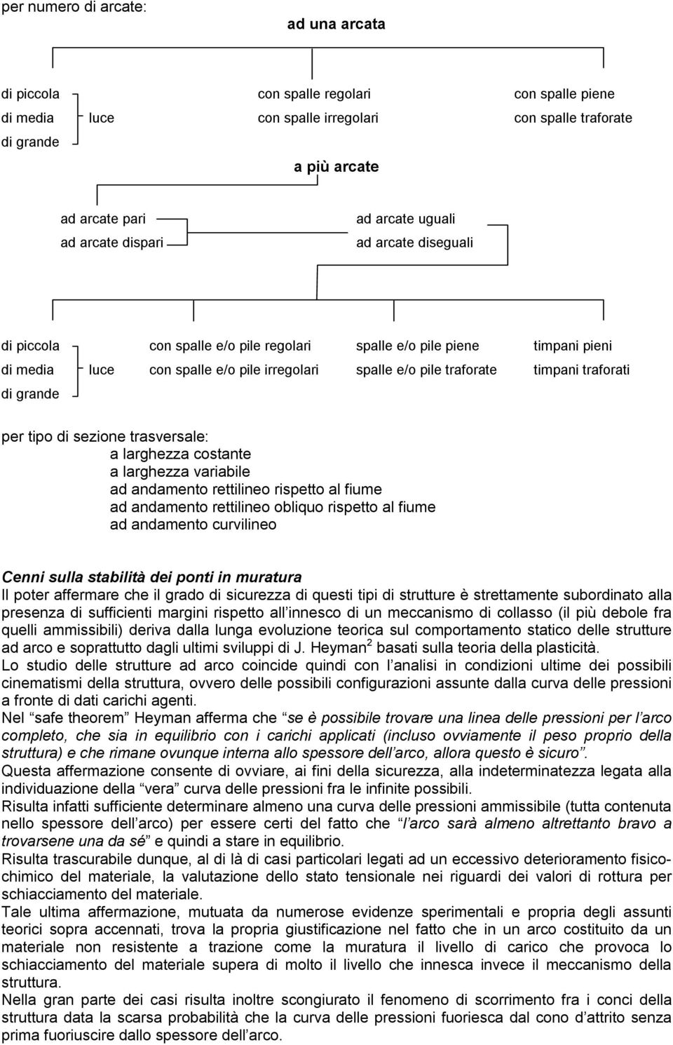 di grande per tipo di sezione trasversale: a larghezza costante a larghezza variabile ad andamento rettilineo rispetto al fiume ad andamento rettilineo obliquo rispetto al fiume ad andamento