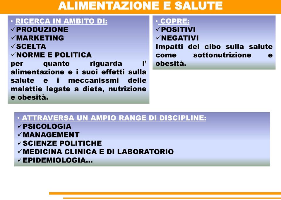 obesità. COPRE: POSITIVI NEGATIVI Impatti del cibo sulla salute come sottonutrizione e obesità.