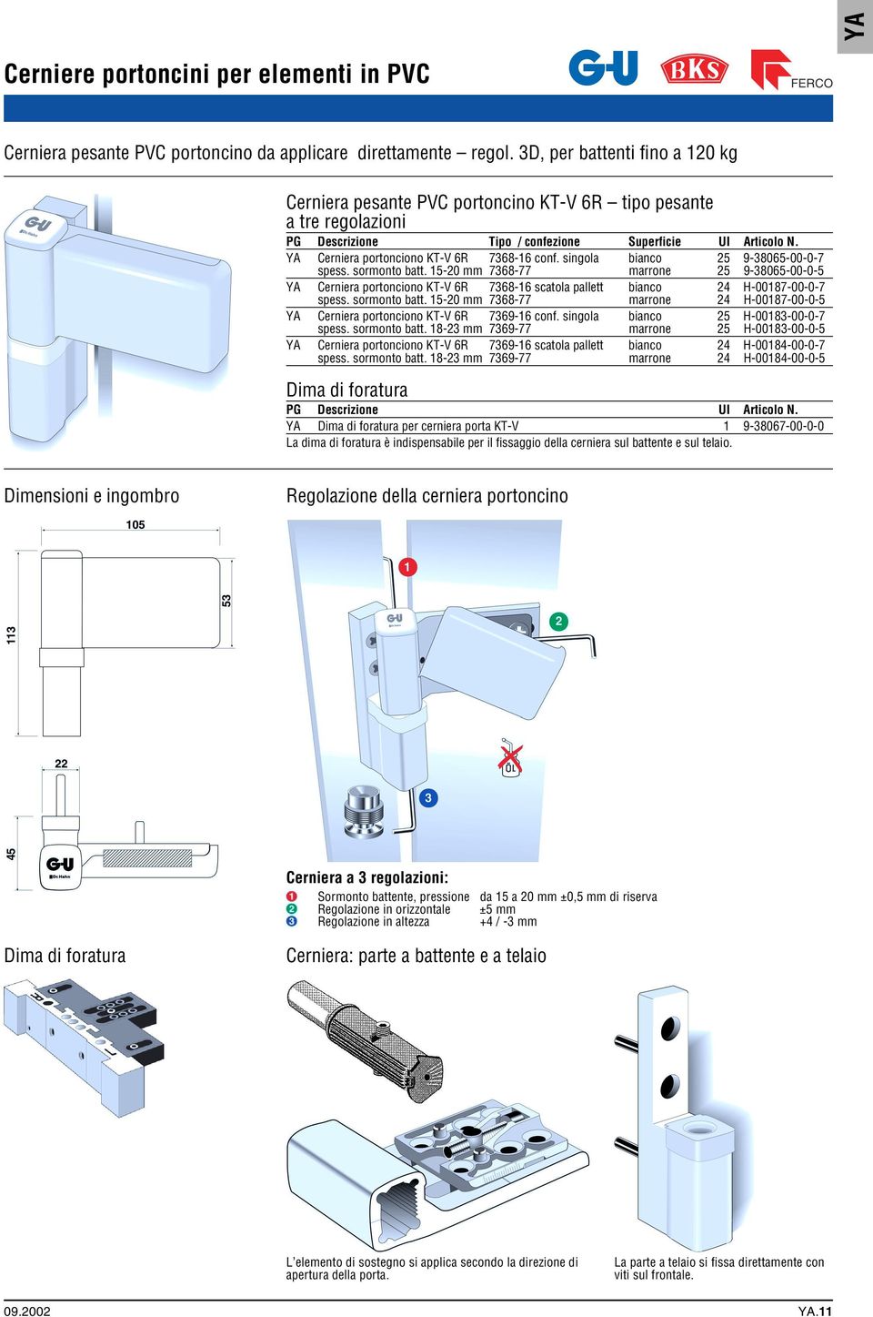 YA Cerniera portonciono KT-V 6R 7368-16 conf. singola bianco 25 9-38065-00-0-7 spess. sormonto batt.