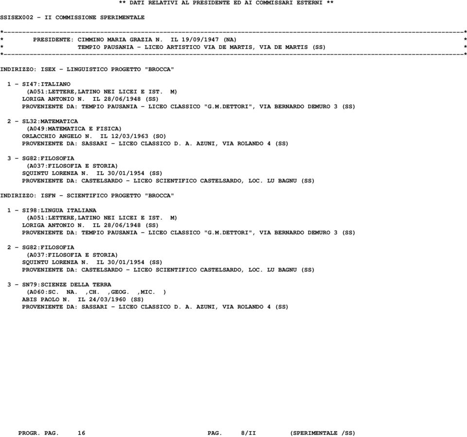 M) LORIGA ANTONIO N. IL 28/06/1948 (SS) PROVENIENTE DA: TEMPIO PAUSANIA - LICEO CLASSICO "G.M.DETTORI", VIA BERNARDO DEMURO 3 (SS) 2 - SL32:MATEMATICA (A049:MATEMATICA E FISICA) ORLACCHIO ANGELO N.