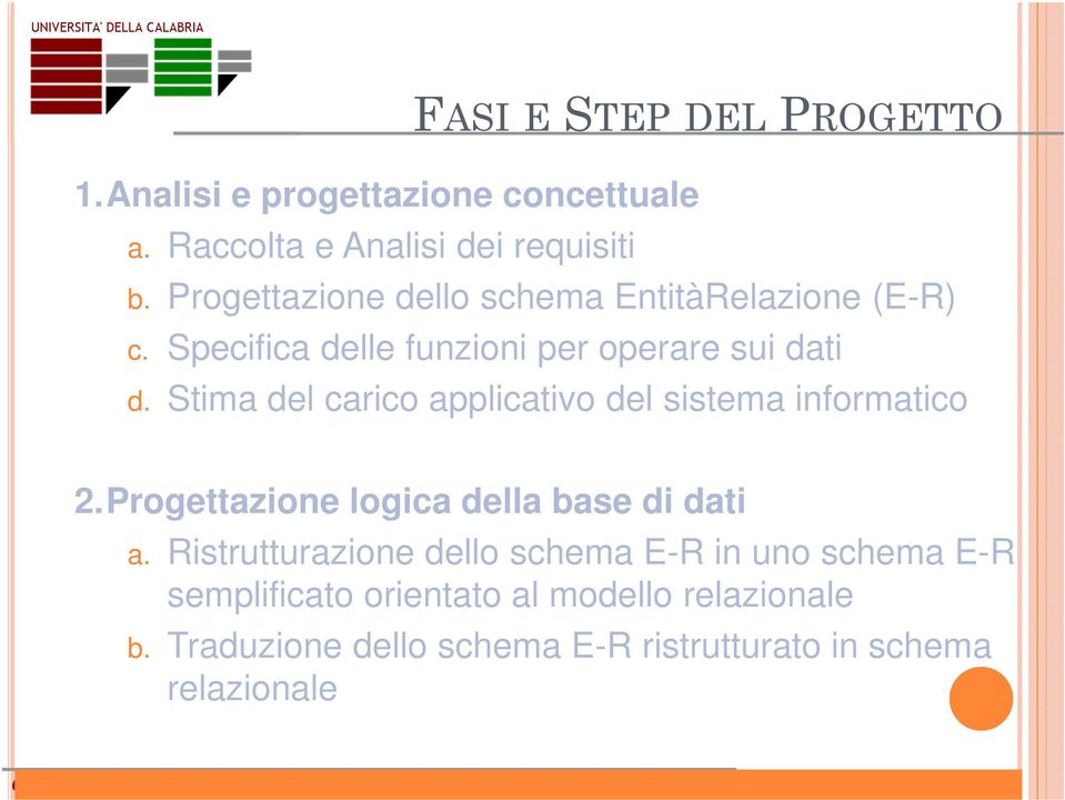 Stima del carico applicativo del sistema informatico 2.Progettazione logica della base di dati a.