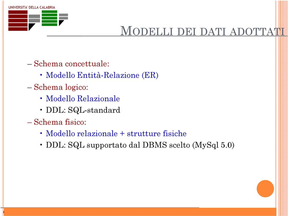 DDL: SQL-standard Schema fisico: Modello relazionale +