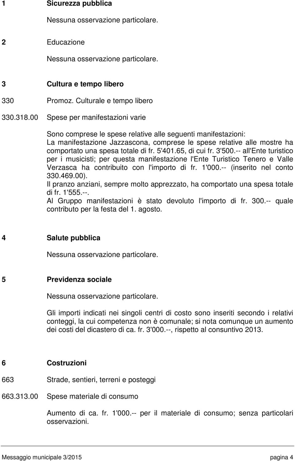 fr. 5'401.65, di cui fr. 3'500.-- all'ente turistico per i musicisti; per questa manifestazione l'ente Turistico Tenero e Valle Verzasca ha contribuito con l'importo di fr. 1'000.