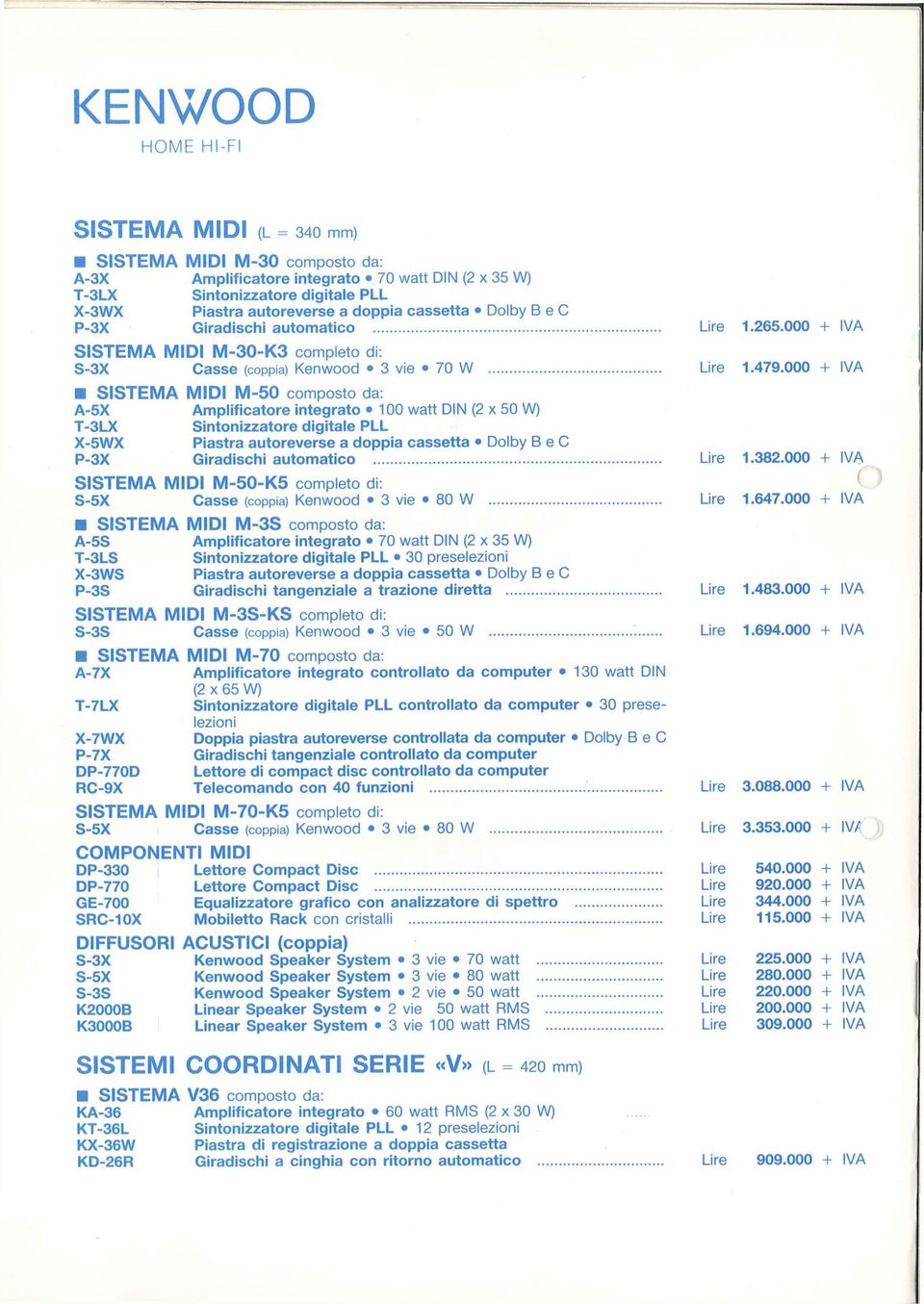 000 + IVA SISTEMA MIDI M-50 composto da: A-5X Amplificatore integrato 100 watt DIN (2 x 50 W) T-3LX Sintonizzatore digitale PLL X-5WX Piastra autoreverse a doppia cassetta Dolby B e C P-3X Giradischi