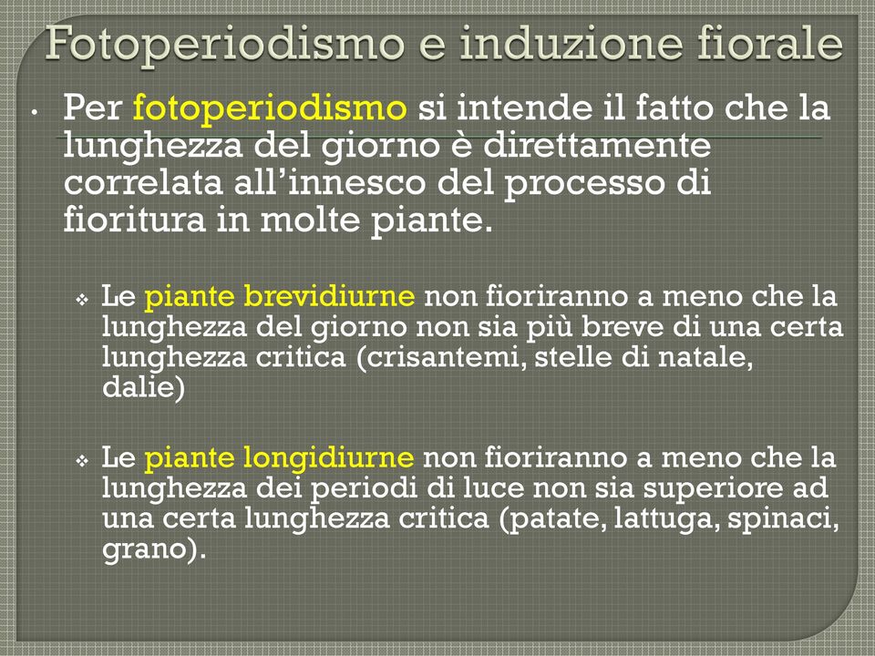 Le piante brevidiurne non fioriranno a meno che la lunghezza del giorno non sia più breve di una certa lunghezza