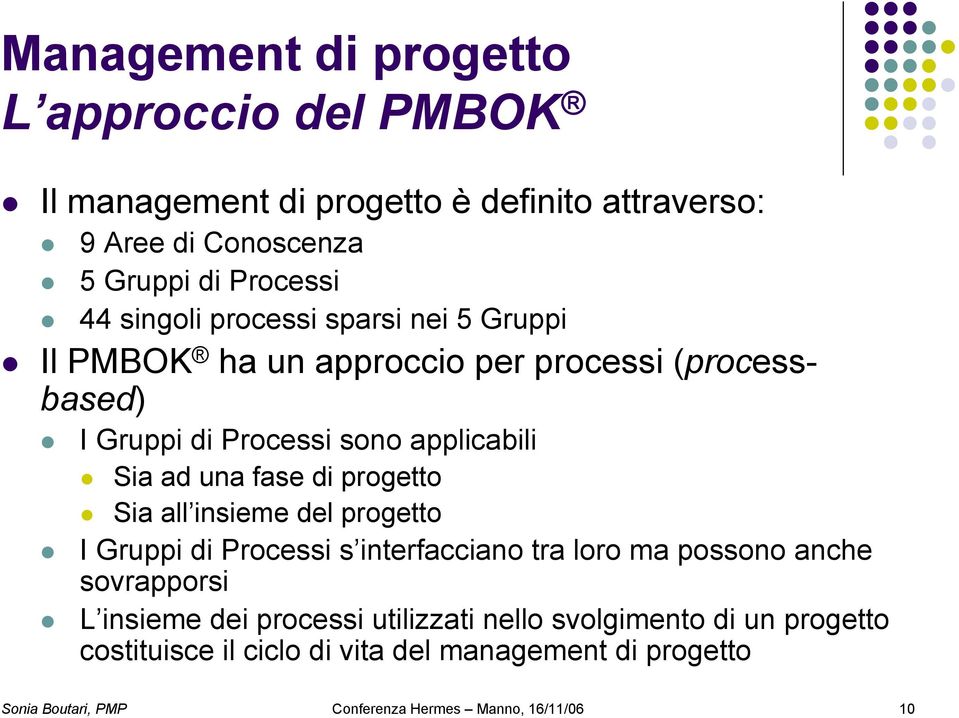 di progetto Sia all insieme del progetto I Gruppi di Processi s interfacciano tra loro ma possono anche sovrapporsi L insieme dei processi