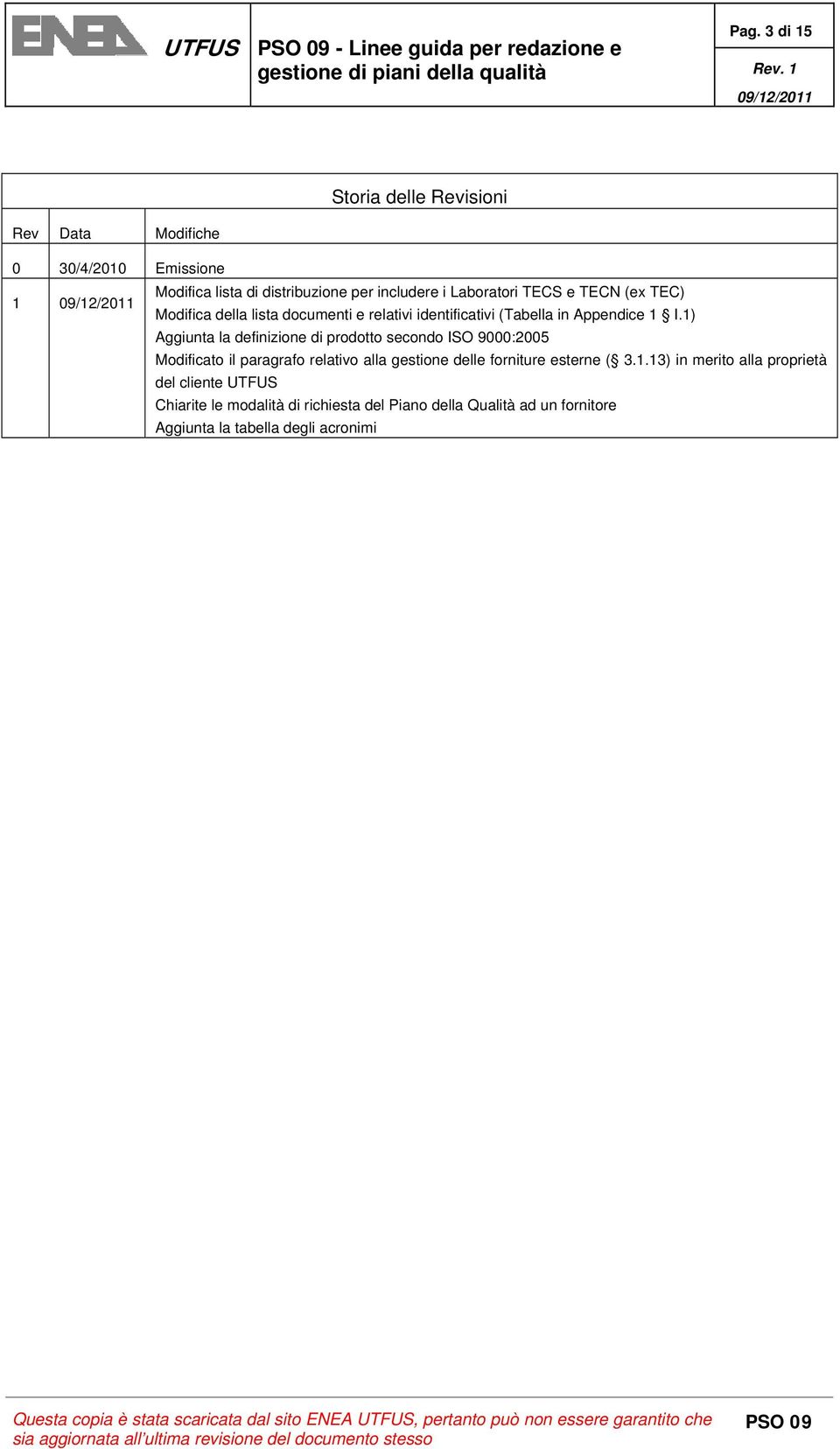 I.1) Aggiunta la definizione di prodotto secondo ISO 9000:2005 Modificato il paragrafo relativo alla gestione delle forniture esterne (