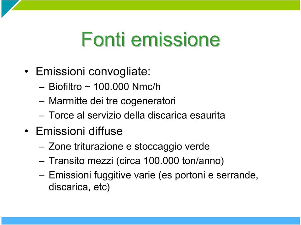 esaurita Emissioni diffuse Zone triturazione e stoccaggio verde Transito