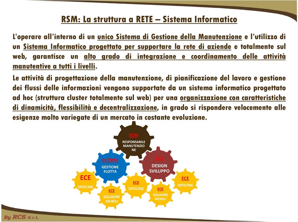 Le attività di progettazione della manutenzione, di pianificazione del lavoro e gestione dei flussi delle informazioni vengono supportate da un sistema informatico progettato ad hoc (struttura