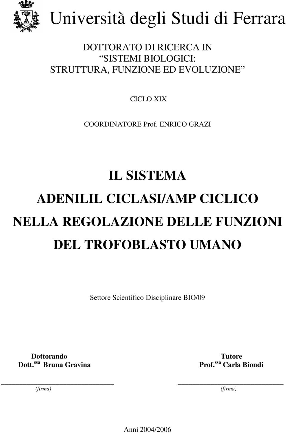 ENRICO GRAZI IL SISTEMA ADENILIL CICLASI/AMP CICLICO NELLA REGOLAZIONE DELLE FUNZIONI DEL